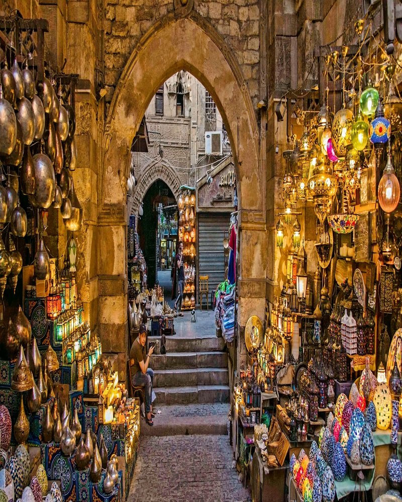 Historic Khan el-Khalili market alley in Cairo Egypt
