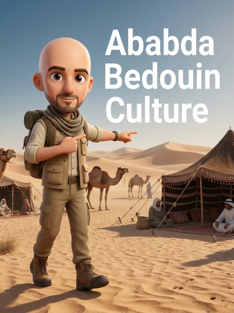 Traditional Ababda Bedouin camp setup in the Eastern Desert near Marsa Alam