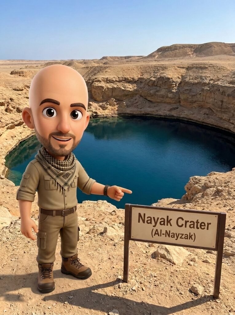 Natural turquoise seawater pool at Al Nayzak meteor crater on the Red Sea coast in Marsa Alam