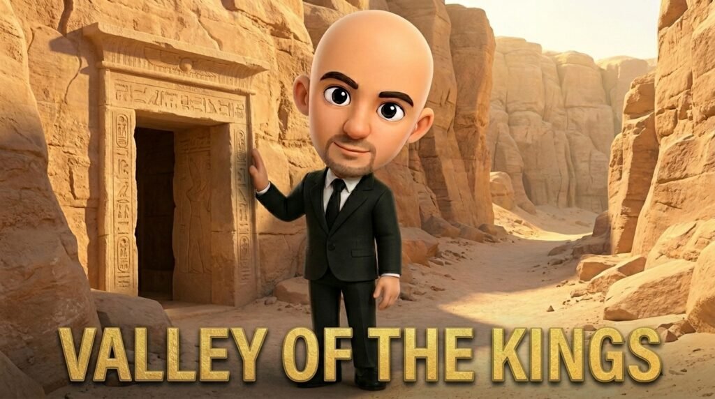 Rugged desert mountain valley leading to the rock-cut royal tombs in the Valley of the Kings Luxor